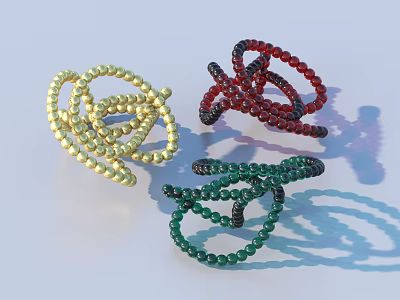 Fashion Beaded Twisted Ring Jewelry in Gold Red Green Intertwined Loop Design 3d model