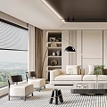 Modern Living Room Design With Sofa Rug Decorative Painting And Lamps
