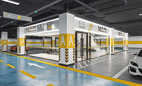 Modern Parking Underground Parking Lot Elevator Garage Underground Garage Parking Space Traffic Signs Car 3d model