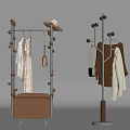 Modern Clothes Racks With Hanging Clothes Hat And Leather Bags Design