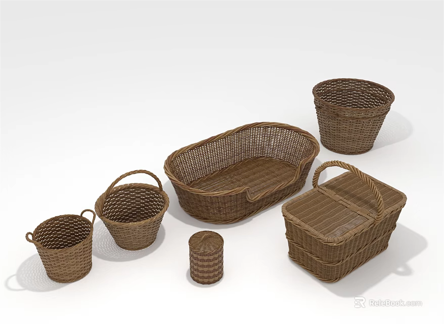 Functional Woven Baskets For Home Storage With Various Sizes And Designs 3d model 