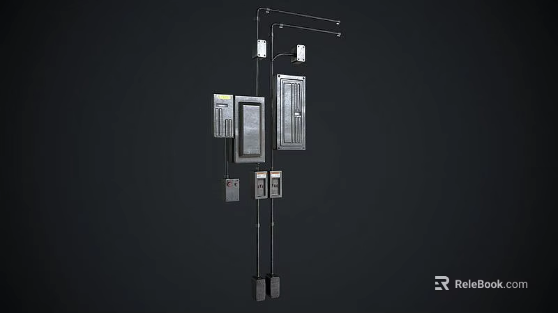 Industrial Electrical Control Panels With Metal Switches And Connecting Wires 3d model 