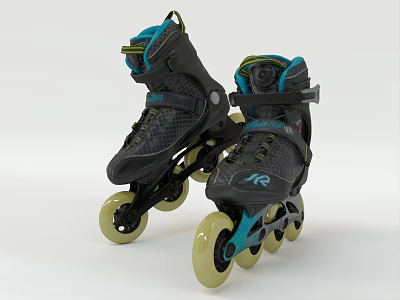 Modern Inline Skates With Black And Teal Design And Beige Wheels 3d model