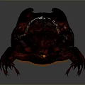 Red Beetle With Large Horned Head And Shiny Body On Dark Background