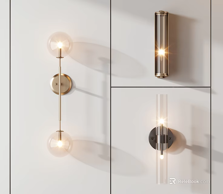 Modern Wall Lamps With Glass Globe Bulbs And Cylindrical Metal Frame For Home Interior Decor 3d model 