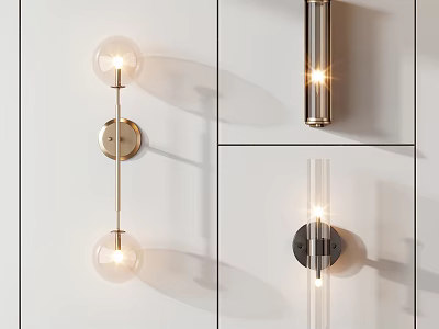 Modern Wall Lamps With Glass Globe Bulbs And Cylindrical Metal Frame For Home Interior Decor 3d model