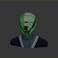 Futuristic Silver Metallic Combat Helmet With Black Shoulder Armor Geometric Cut Surface And Silver Stripes