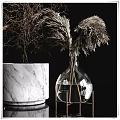 Elegant Decorative Ornament Combination With Marble Planter Glass Vase And Dried Pampas Grass