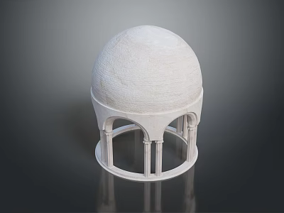 White Dome Architectural Model With Circular Columns Base Featuring Smooth Stone like Texture 3d model