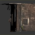 Weathered Brick Building With Small Door Wooden Window Sloped Roof And Satellite Dish On Wall