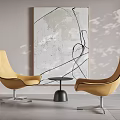 Yellow Modern Lounge Chairs With Metal Legs Round Black Table And Abstract Art