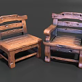 Two Traditional Wooden Outdoor Chairs With Armrests And Backrest For Garden