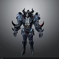 3D Fantasy Character With Blue Purple Armor Red Horns And Spiked Details