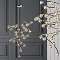 Stylish Chandelier With Branch Like Golden Frame And Hanging Transparent Crystal Balls