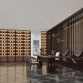 Modern Interior Design With Wooden Bookshelves Dining Table And Decorative Screens
