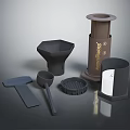 Modern Kitchen Appliances Set Featuring Coffee Making Components And Essential Tools 3d model