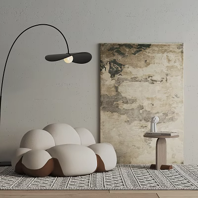 Modern Interior Design Featuring Cloud Shaped Single Sofa With Floor Lamp And Abstract Painting 3d model