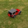 Red And Gray Off Road Vehicle With Classic Design Parked On Green Grass Field