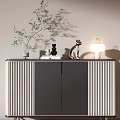 Modern Entryway Console Table With Striped Design Decorative Plants Sculpture And Table Lamp 3d model