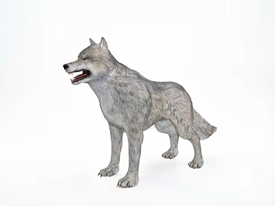 Realistic Reptile 3D Model With Gray Skin Open Mouth And Standing Pose 3d model