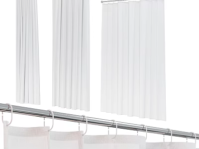 Stylish White Pleated Shower Curtains And Hanging Shower Rod Bathroom Accessories 3d model