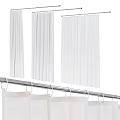 Stylish White Pleated Shower Curtains And Hanging Shower Rod Bathroom Accessories