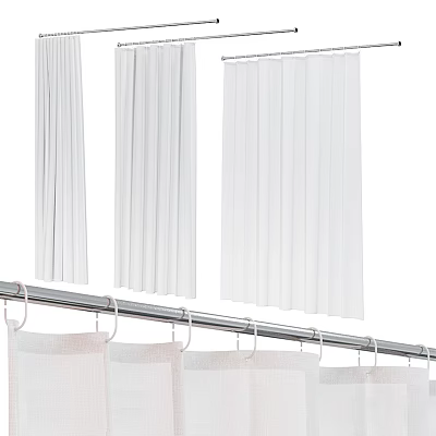 Stylish White Pleated Shower Curtains And Hanging Shower Rod Bathroom Accessories 3d model