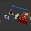 Essential Household Supplies Including Red Storage Box White Electronic Device And Metal Tools