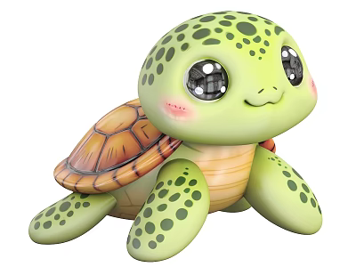 Cute Cartoon Sea Turtle With Green Spotted Body Brown Shell And Big Smiling Eyes 3d model