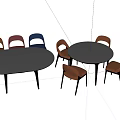 Round White Dining Table Set With Orange Chairs And Black Legs 3d model