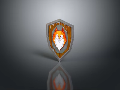 Ornate Weapon Shield With Fox Design Orange And Gray Metallic Surface Details 3d model