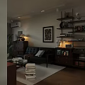 Cozy Vintage Living Dining Room Interior Design With Black Leather Sofa And Wooden Storage Cabinets