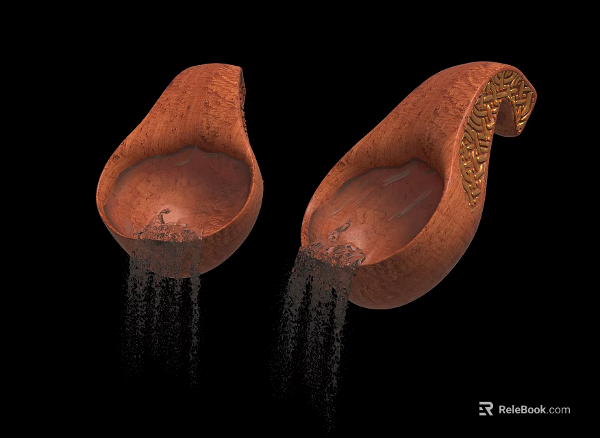 Brown Teardrop Shaped Objects With Textured Surface And Water Dripping Below 3d model 