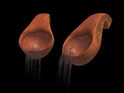 Brown Teardrop Shaped Objects With Textured Surface And Water Dripping Below 3d model
