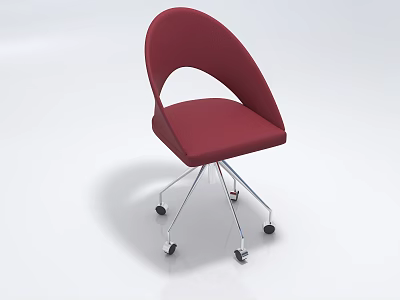 Modern Stylish Maroon Fabric Leisure Chair with Curved Backrest and Metal Legs on Wheels 3d model