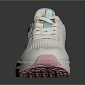 White Mesh Upper Athletic Sneakers With Light Blue Laces And Pink Sole
