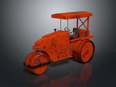 Vintage Orange Rusty Road Roller With Driver Seat And Metal Canopy 3d model