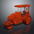 Vintage Orange Rusty Road Roller With Driver Seat And Metal Canopy