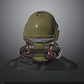 Golden Military Style Helmet Sculpture With Transparent Visor And Side Breathing Apparatus On Black Display Base