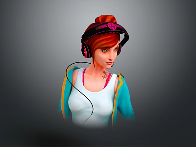 Stylish Pink And Black Headphones Worn By Young Woman With Red Hair 3d model