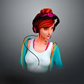 Stylish Pink And Black Headphones Worn By Young Woman With Red Hair