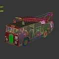 Vintage Fire Truck With Red And Gray Body Ladder On Top And Red Wheels