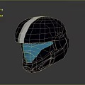 Modern Tactical Black Helmet With White Stripe And Blue Visor Design