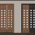 Modern Wooden Double Doors With Brown And Black Panels And Circular Hole Design