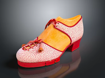 Stylish Women's Dance Shoes with Pink Patterned Upper Orange Insole and Red Heel 3d model