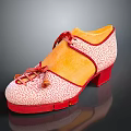 Stylish Women's Dance Shoes with Pink Patterned Upper Orange Insole and Red Heel