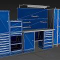 Blue Modular Utility Workbench With Drawers Cabinets And Open Shelves 3d model