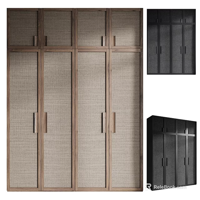 Modern Multi Door Wardrobe Design With Wooden Frame And Woven Panels 3d model 