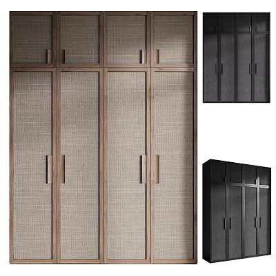 Modern Multi Door Wardrobe Design With Wooden Frame And Woven Panels 3d model