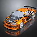 Orange Racing Style Modified Car With Rear Spoiler And Body Decals